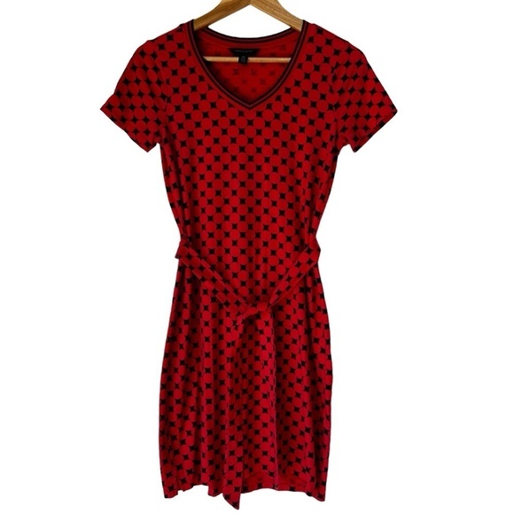 Tommy Hilfiger Red Summer T-ShirtDress, Short Sleeve, V Neck, Tie Waist, XS - Picture 1 of 7